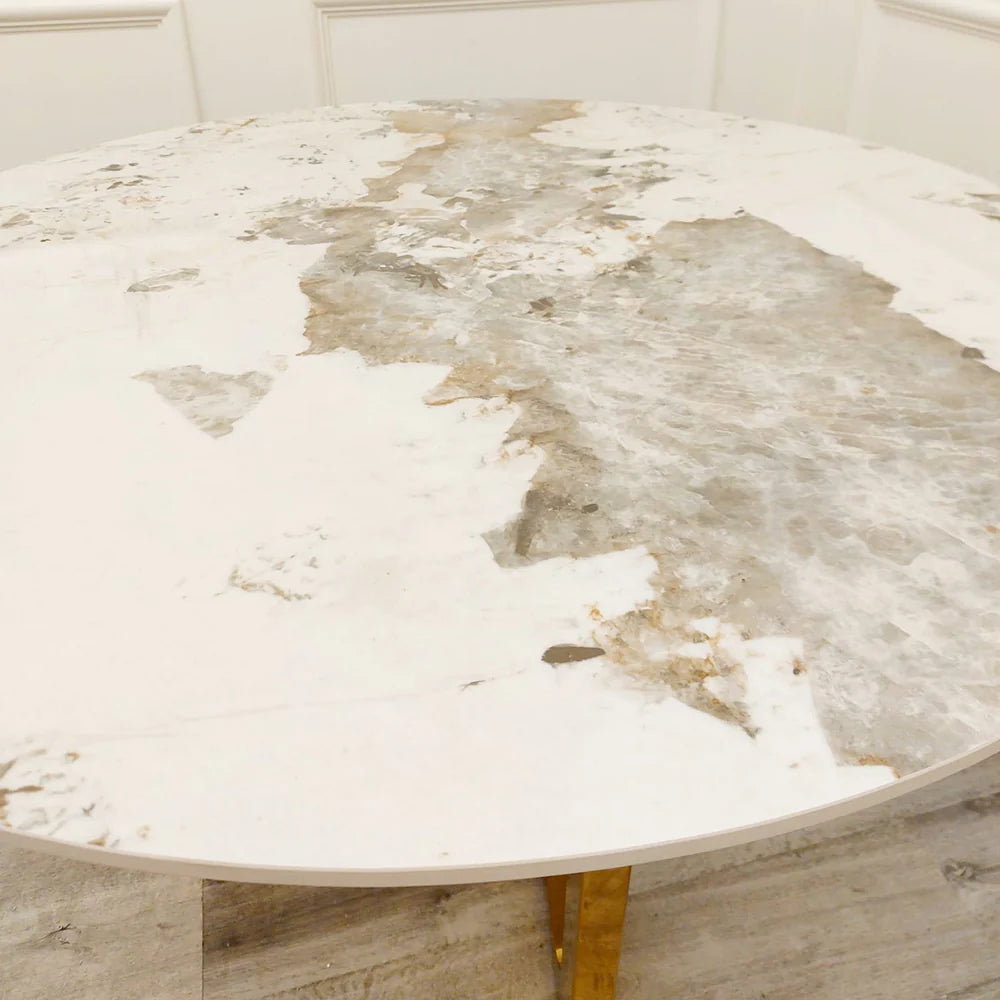 Lucien Gold Round Dining Table with Sintered Stone Top 1.2m