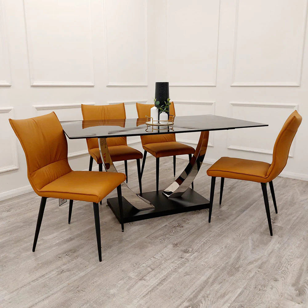 Venus Chrome Dining Table With Black Sintered Stone Top 1.6m