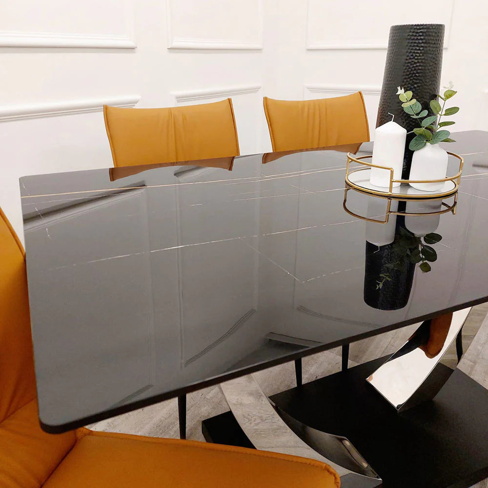 Venus Chrome Dining Table With Black Sintered Stone Top 1.6m