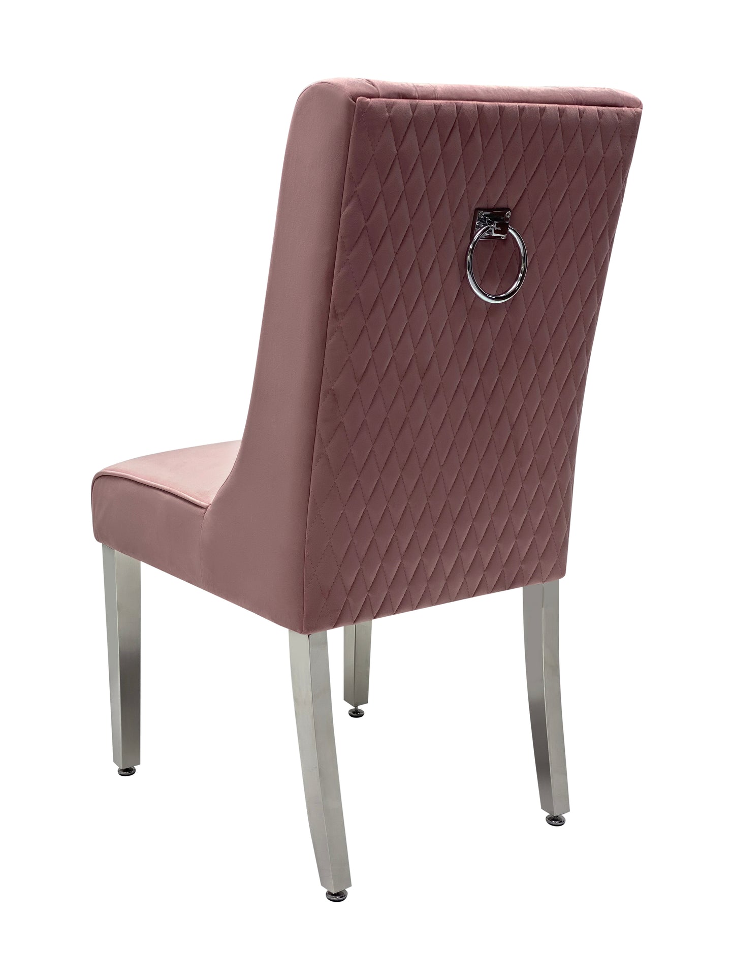 Kyoto Dining Chair Velvet Fabric Tufted Front Pink Color with Chrome Legs (Set of 2)