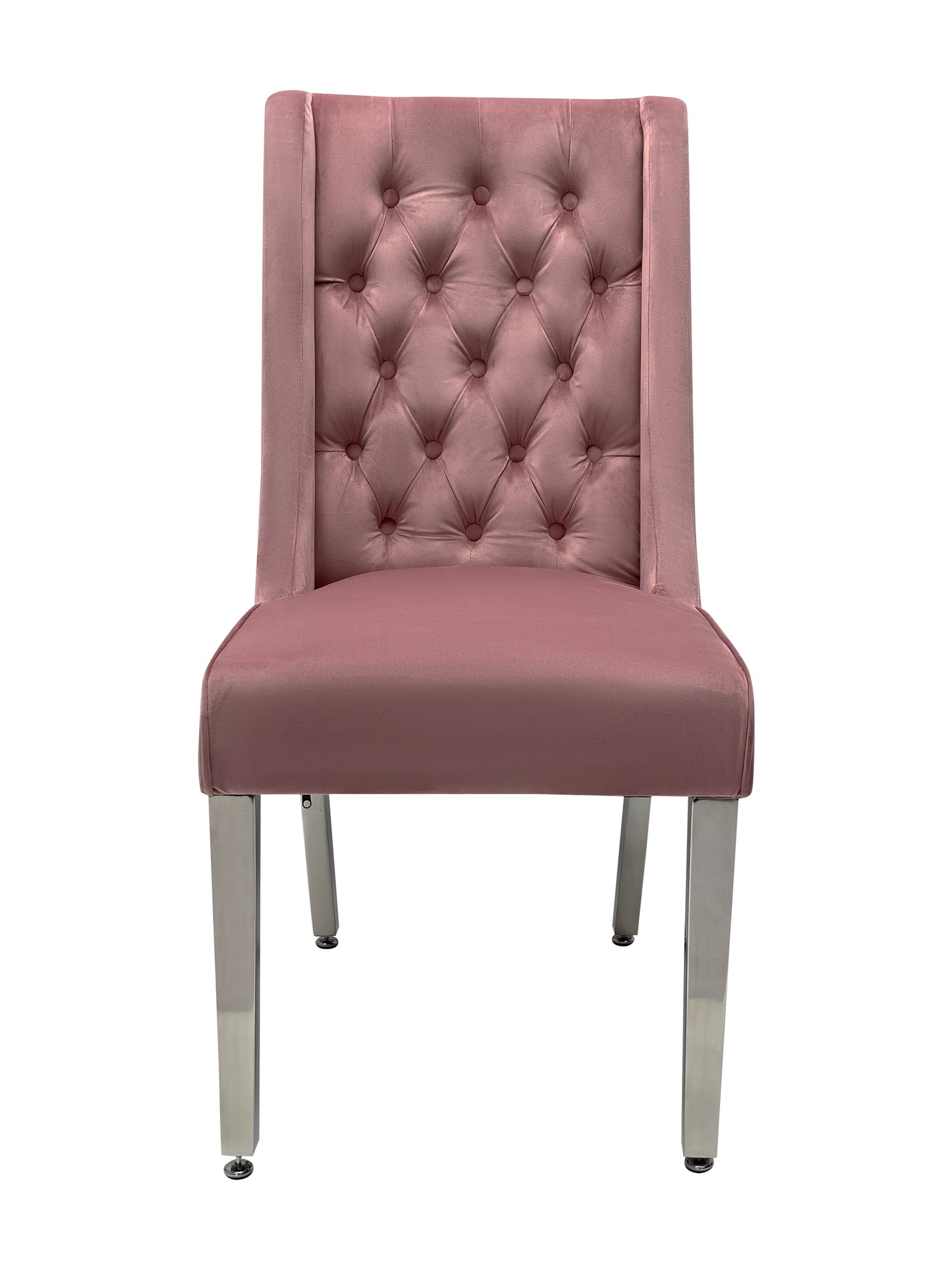 Kyoto Dining Chair Velvet Fabric Tufted Front Pink Color with Chrome Legs (Set of 2)