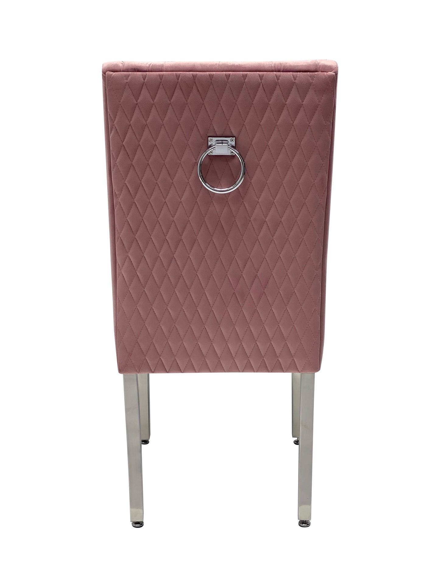 Kyoto Dining Chair Velvet Fabric Tufted Front Pink Color with Chrome Legs (Set of 2)