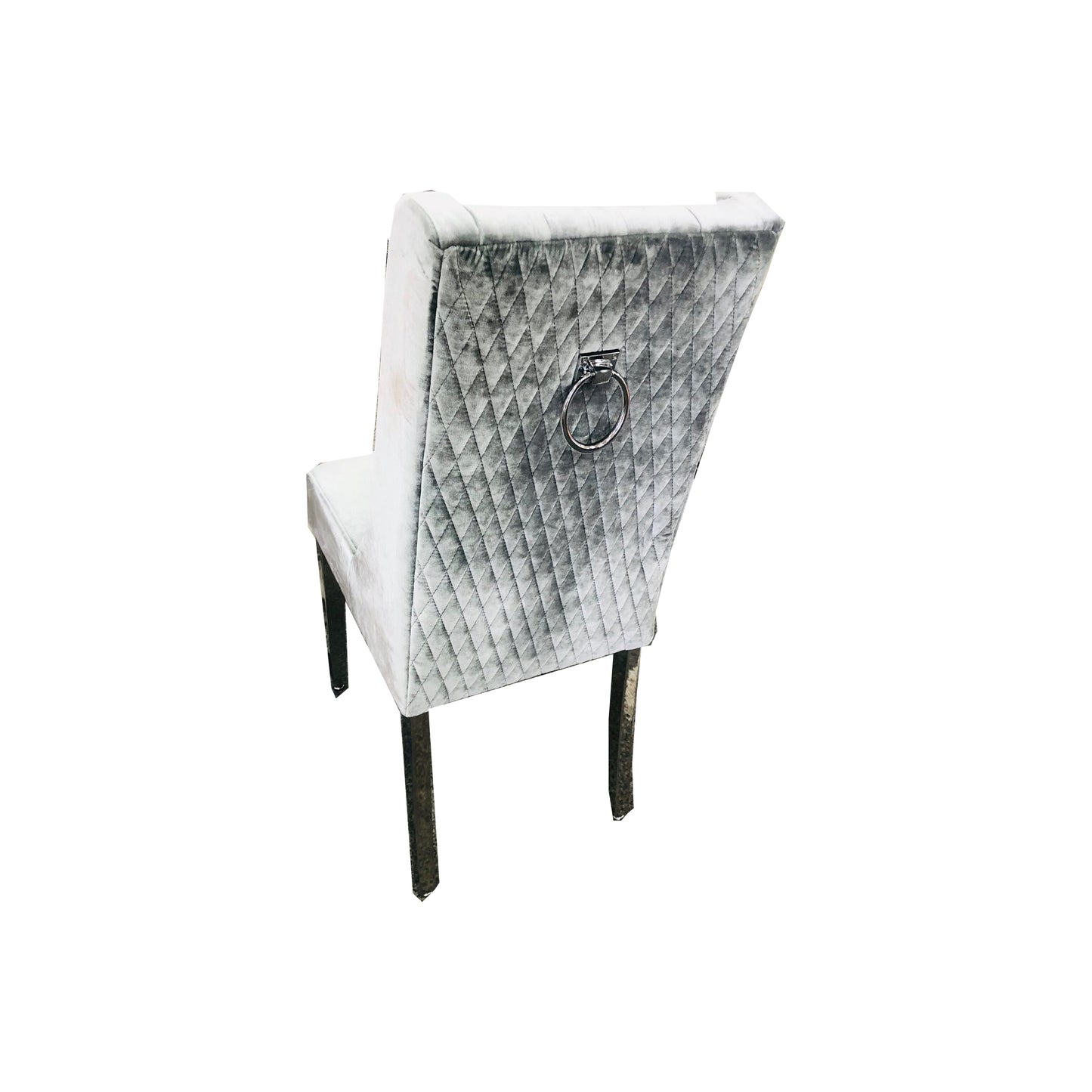 Kyoto Dining Chair Velvet Fabric Tufted Front Silver Color With Chrome Legs (Set Of 2 Chairs)