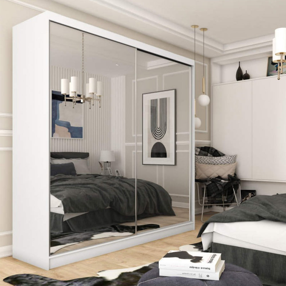 Queen Sliding 2 Door Wardrobe With Mirror Doors