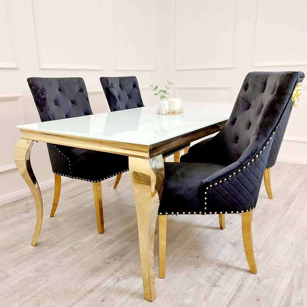 Louis Gold Marble Table With Golden Legs complete set