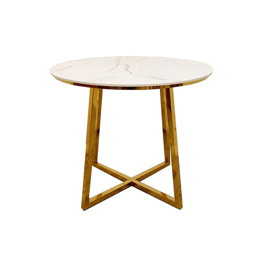 Juno Gold Round Dining Table with Polar White Sintered Stone Top 90cm