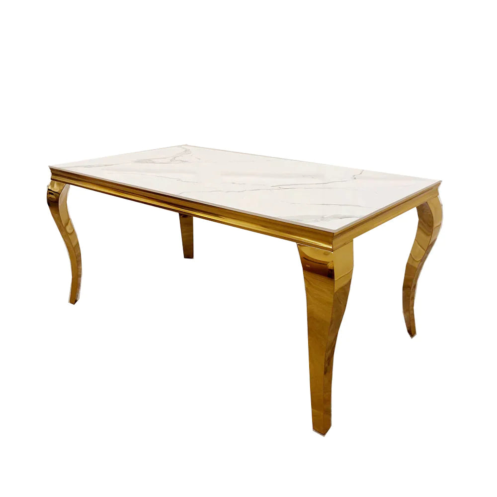 Louis Gold Marble Table With Golden Legs complete set