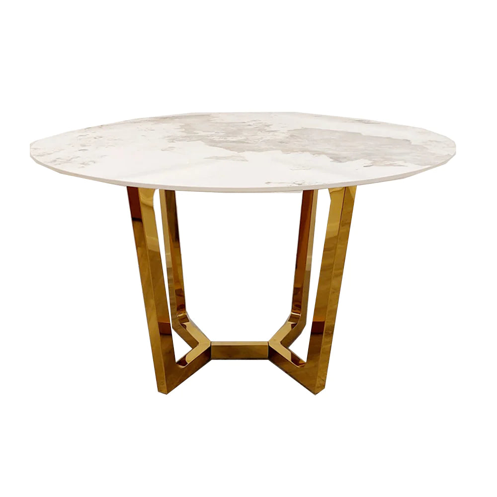 Lucien Gold Round Dining Table with Sintered Stone Top 1.2m