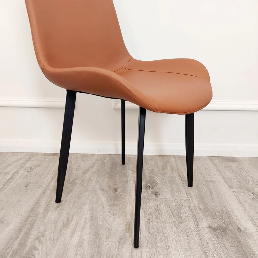 Tan Remus Leather Dining Chairs With Black Scandinavian Style Legs