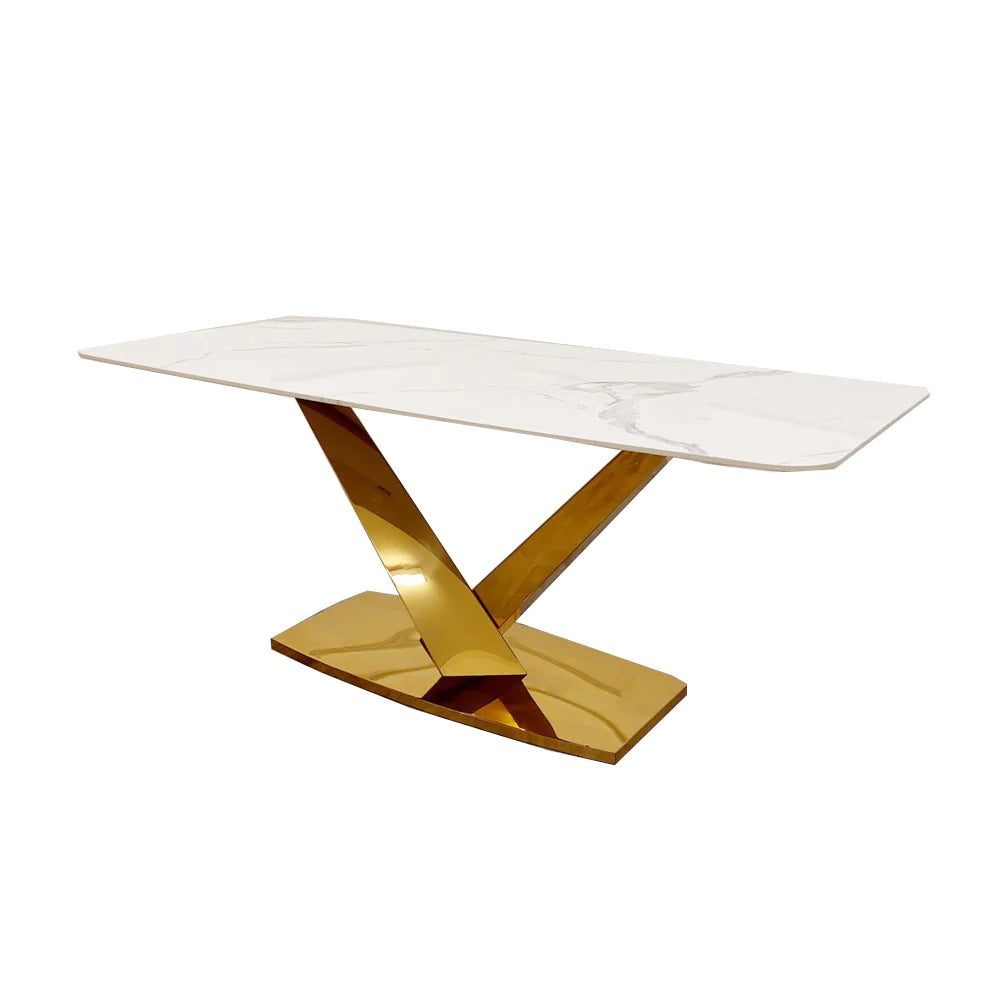 Valeo Gold  Dining Table with Polar White Sintered Stone Top 1.8m