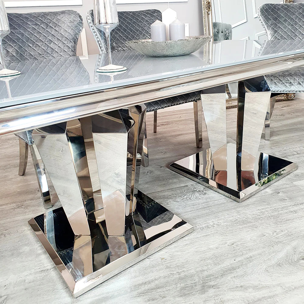 Athena Double Mirrored Pedestal Base Dining Table 1.8m