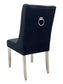 Kyoto Dining Chair Velvet Fabric Tufted Front Black Color with Chrome Legs (Set of 2)