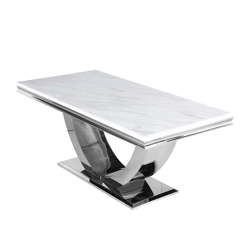 Arial Marble Dining Table With Silver Legs 1.6m