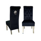 Sofa Dining Chair in Black velvet Fabric Lion Knocker Back with Chrome Polished Steel Legs (Set of 2 chairs)