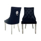 Majestic Dining Chair in Black Plush Velvet Fabric Lion Knocker Back With Chrome Polished Steel Legs (Set Of 2 Chairs)