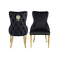 Victoria Velvet Fabric Dining Chair in Black Gold Lion Knocker Back with Chrome Polished Steel Legs (Set of 2 chairs)