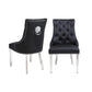 Majestic Dining Chairs in Midnight Black Pu Leather Lion Knocker Back With Chrome Polished Steel Legs (Set of 2 Chairs)