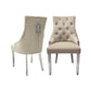 Majestic Dining Chair in Mink Plush velvet Fabric Lion Knocker Back with Chrome Polished Steel Legs (Set of 2 Chairs)