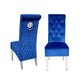 Sofa Dining Chair in Navy velvet Fabric Lion Knocker Back with Chrome Polished Steel Legs (Set of 2 chairs)