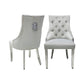 Majestic Dining Chairs in Silver Plush Velvet Fabric Lion Knocker Back With Chrome Polished Steel Legs (Set of 2 Chairs)