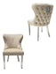 Dining Chair in Mink Plush Velvet Lion Knocker Head Lewis Buttoned Back Quilted Front Studs on the Edge with Chrome Legs (Set of 2 chairs)