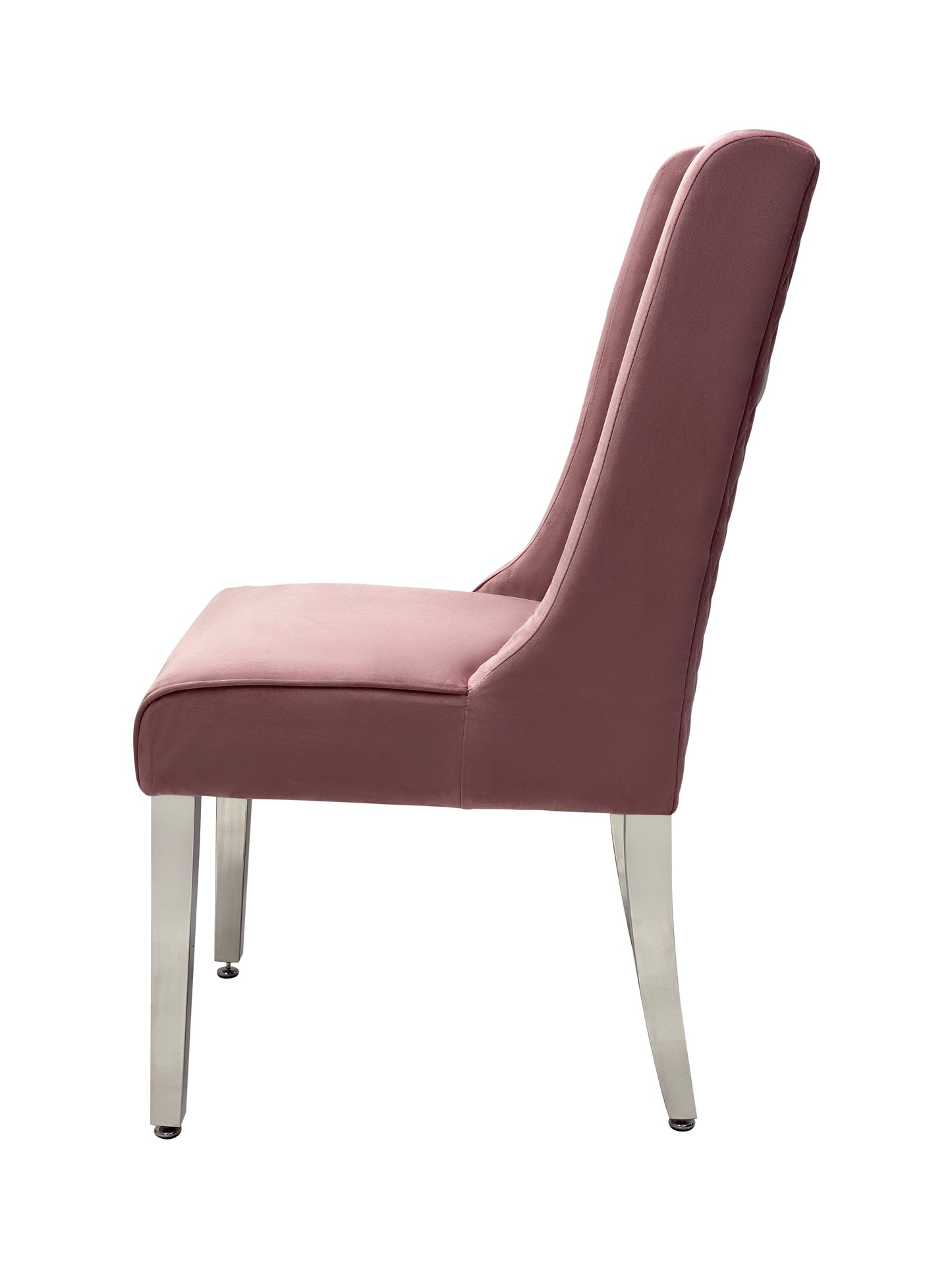 Kyoto Dining Chair Velvet Fabric Tufted Front Pink Color with Chrome Legs (Set of 2)