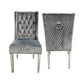 Kyoto Dining Chair Velvet Fabric Tufted Front Grey Color with Chrome Legs (Set of 2)