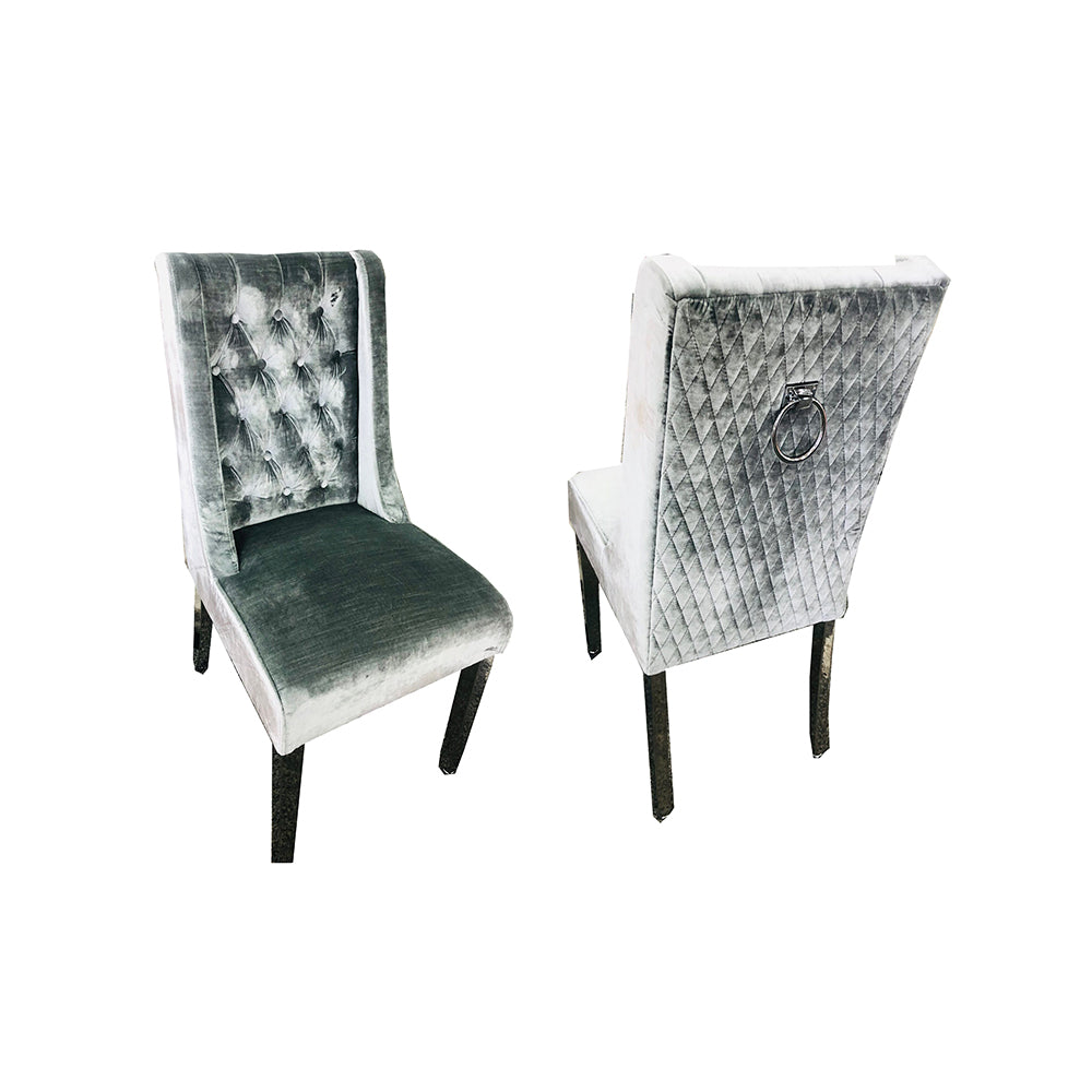 Kyoto Dining Chair Velvet Fabric Tufted Front Silver Color With Chrome Legs (Set Of 2 Chairs)