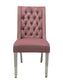 Kyoto Dining Chair Velvet Fabric Tufted Front Pink Color with Chrome Legs (Set of 2)
