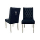 Kyoto Dining Chair Velvet Fabric Tufted Front Black Color with Chrome Legs (Set of 2)