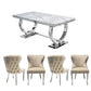CHELSEA MARBLE DINING SET TABLE WITH LEWIS LION HEAD BUTTONED BACK DINING CHAIRS