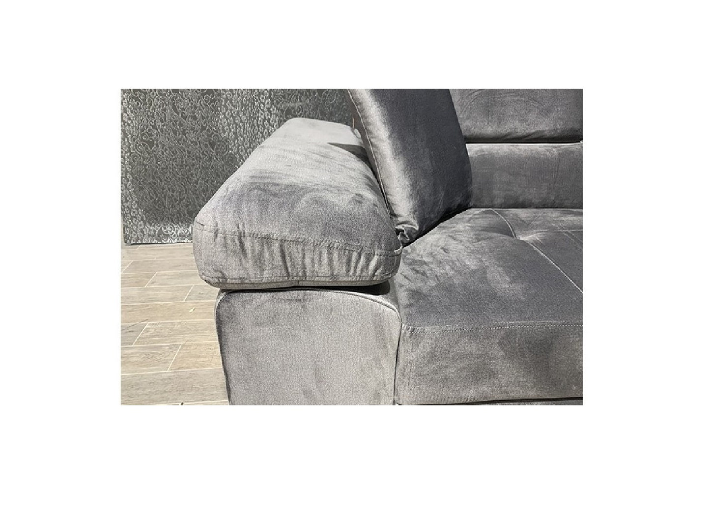 Nevada Grey Corner Sofabed Velour Fabric With Ottoman Storage And Adjustable Headrests With Chrome Legs