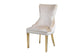 Victoria Velvet Fabric Dining Chair in Cream Gold Lion Knocker Back with Chrome Polished Steel Legs (Set of 2 chairs)