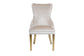 Victoria Velvet Fabric Dining Chair in Cream Gold Lion Knocker Back with Chrome Polished Steel Legs (Set of 2 chairs)