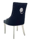 Majestic Dining Chair in Black Plush Velvet Fabric Lion Knocker Back With Chrome Polished Steel Legs (Set Of 2 Chairs)