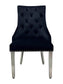 Majestic Dining Chair in Black Plush Velvet Fabric Lion Knocker Back With Chrome Polished Steel Legs (Set Of 2 Chairs)
