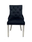 Majestic Dining Chair in Black Plush Velvet Fabric Lion Knocker Back With Chrome Polished Steel Legs (Set Of 2 Chairs)