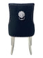 Majestic Dining Chair in Black Plush Velvet Fabric Lion Knocker Back With Chrome Polished Steel Legs (Set Of 2 Chairs)