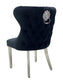 Dining Chair in Black Plush Velvet Lion Knocker Head Lewis Buttoned Back Quilted Front Studs on the Edge with Chrome Legs (Set of 2 chairs)