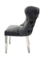 Dining Chair in Black Plush Velvet Lion Knocker Head Lewis Buttoned Back Quilted Front Studs on the Edge with Chrome Legs (Set of 2 chairs)