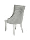 Majestic Dining Chair in HQ Silver Plush Velvet Fabric Lion Knocker Back With Chrome Polished Steel Legs (Set of 2 Chairs)