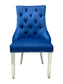 Majestic Dining Chairs in Navy Plush Velvet Fabric Lion Knocker Back With Chrome Polished Steel Legs (Set of 2 Chairs)