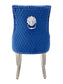 Majestic Dining Chairs in Navy Plush Velvet Fabric Lion Knocker Back With Chrome Polished Steel Legs (Set of 2 Chairs)