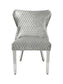 Dining Chair in HQ Brushed Silver Plush Velvet Lion Knocker Head Lewis Buttoned Back Quilted Front Studs on the Edge with Chrome Legs (Set of 2 chairs)