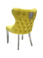 Dining Chair in Mustard Plush Velvet Lion Knocker Head Lewis Buttoned Back Quilted Front Studs on the Edge with Chrome Legs (Set of 2 chairs)