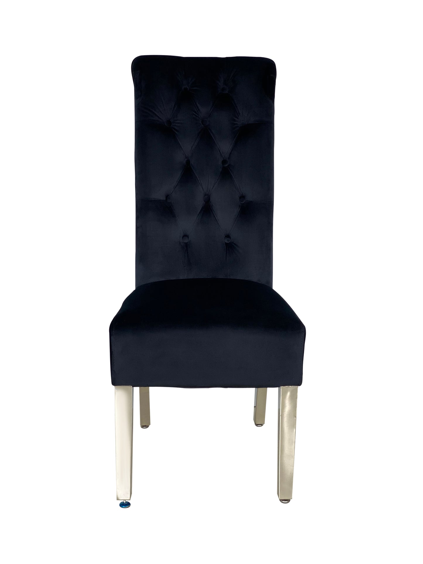 Sofa Dining Chair in Black velvet Fabric Lion Knocker Back with Chrome Polished Steel Legs (Set of 2 chairs)