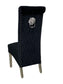 Sofa Dining Chair in Black velvet Fabric Lion Knocker Back with Chrome Polished Steel Legs (Set of 2 chairs)