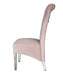 Sofa Dining Chair in Pink velvet Fabric Lion Knocker Back with Chrome Polished Steel Legs (Set of 2 chairs)