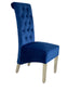 Sofa Dining Chair in Navy velvet Fabric Lion Knocker Back with Chrome Polished Steel Legs (Set of 2 chairs)