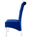 Sofa Dining Chair in Navy velvet Fabric Lion Knocker Back with Chrome Polished Steel Legs (Set of 2 chairs)